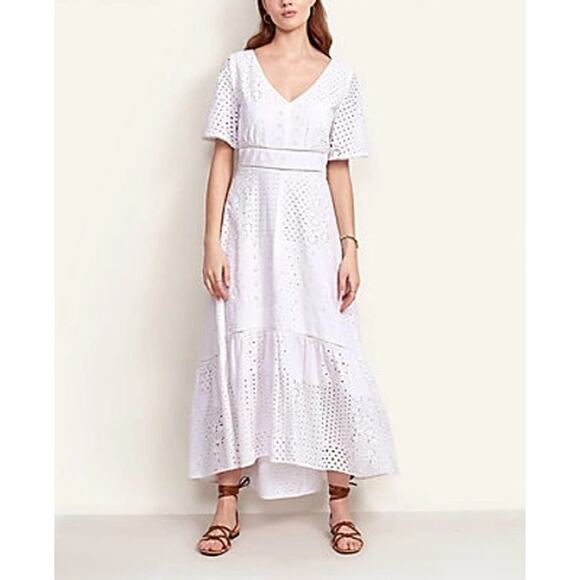 Ann Taylor Dresses & Skirts - Ann Taylor Eyelet Short Sleeve Hi Low Dress Size 0 White